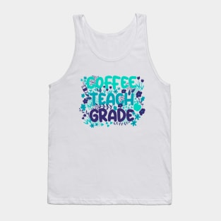 Coffee Teach Grade in Bright Blue Tank Top